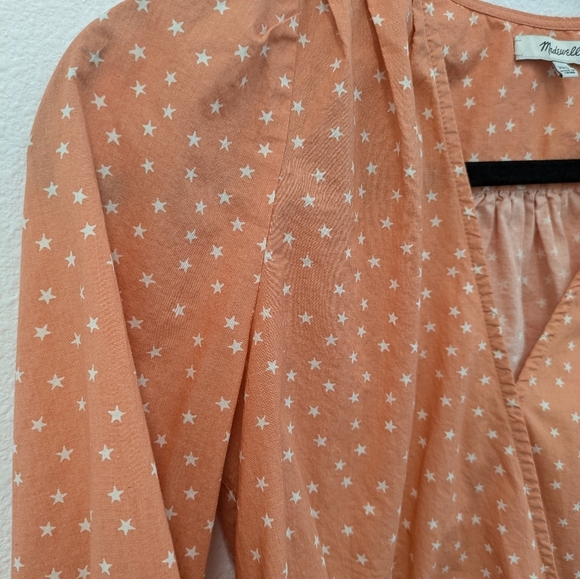 Madewell Peach/Coral Cotton Wrap Top Star Design sz XXS Preppy 4th Of July - Picture 3 of 13